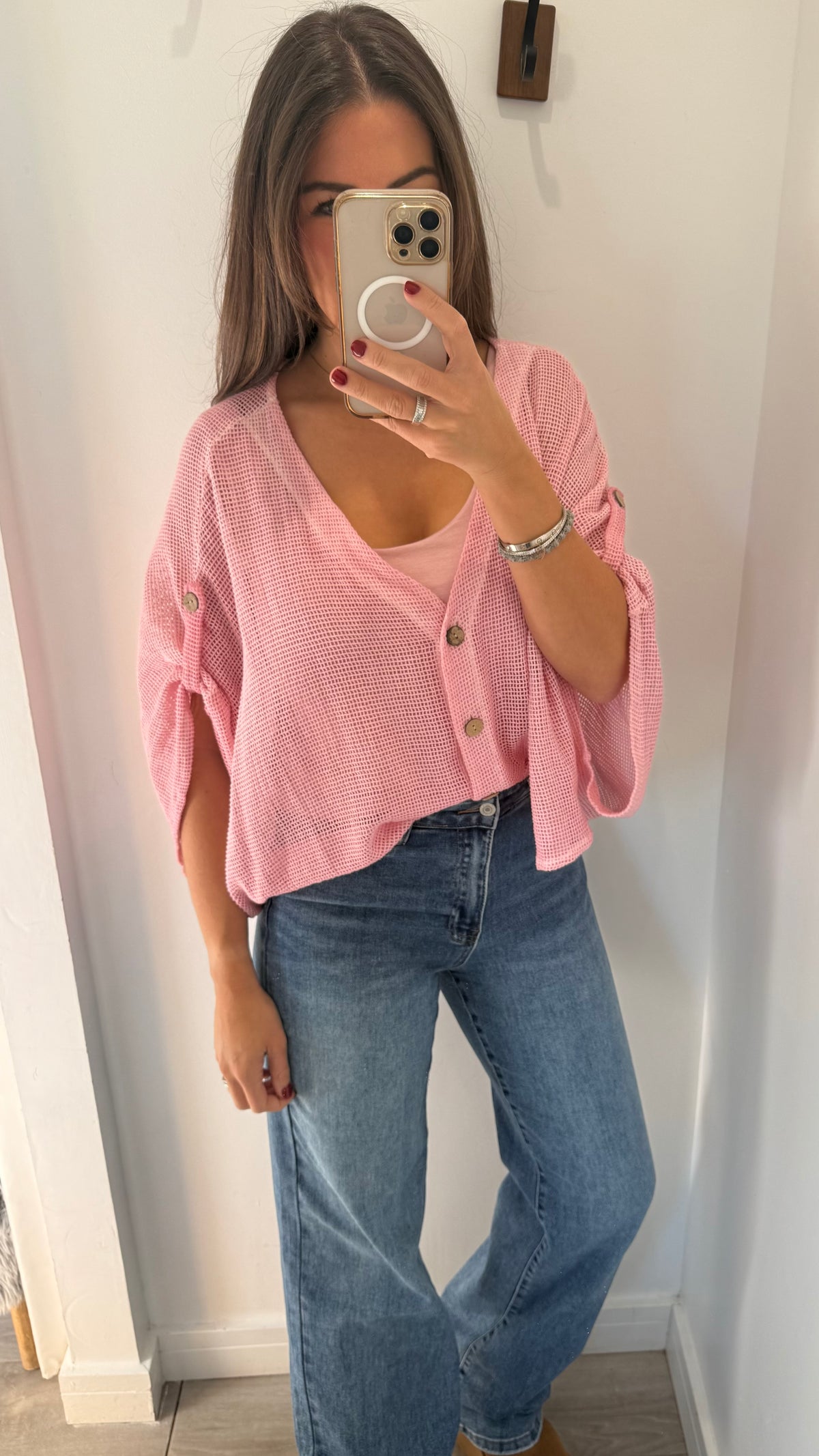 BRIGHT PINK FINE KNIT BATWING CARDIGAN