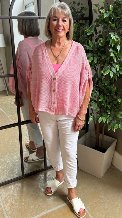 BRIGHT PINK FINE KNIT BATWING CARDIGAN