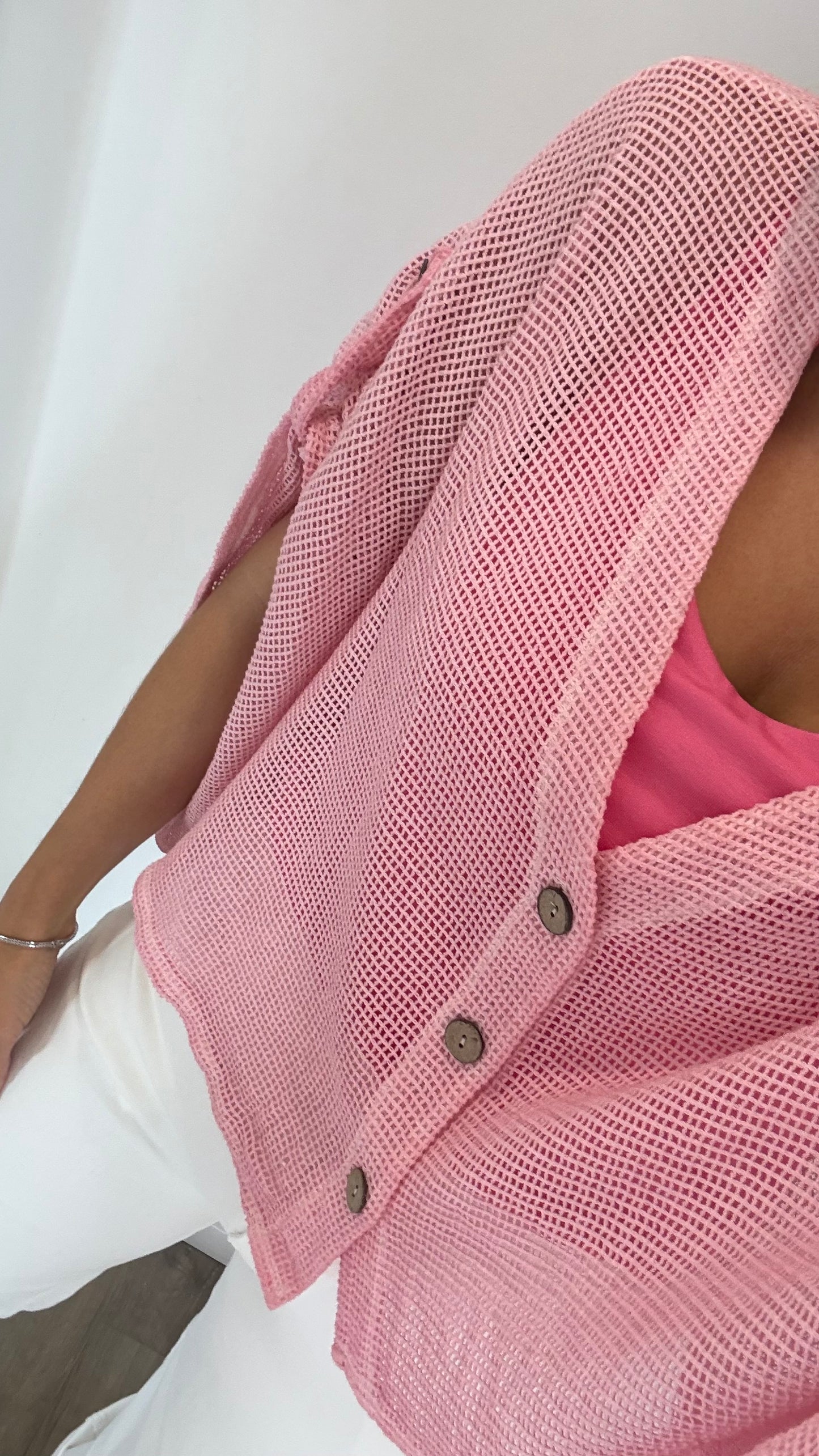 BRIGHT PINK FINE KNIT BATWING CARDIGAN