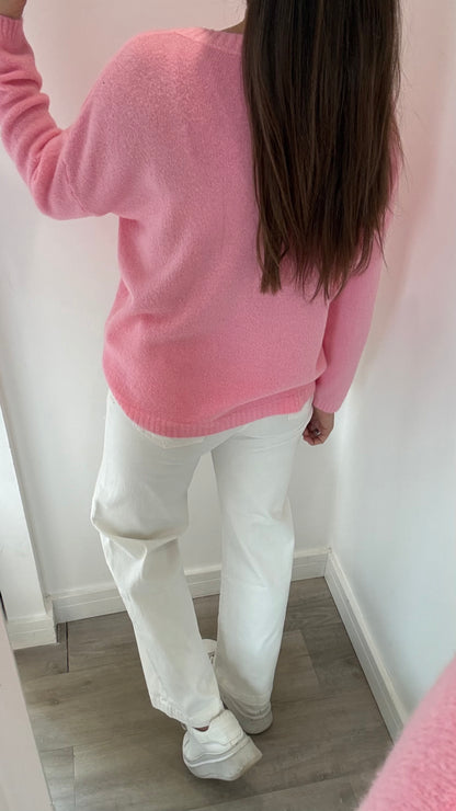 BRIGHT PINK LIGHTWEIGHT ROUND NECK KNIT