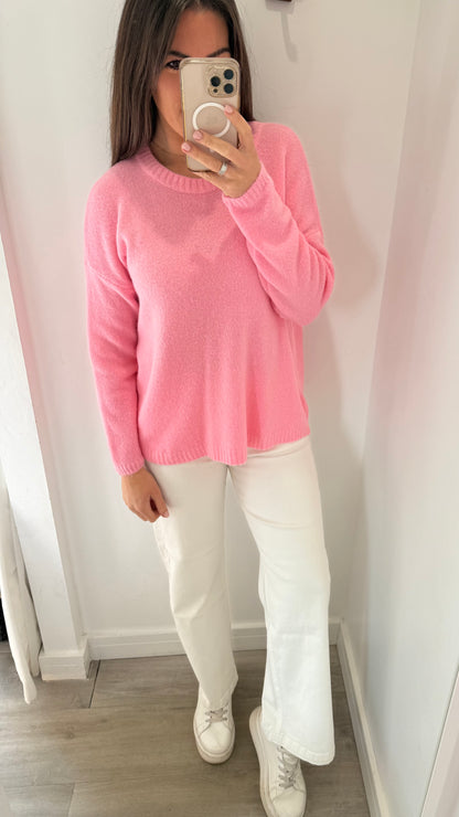 BRIGHT PINK LIGHTWEIGHT ROUND NECK KNIT