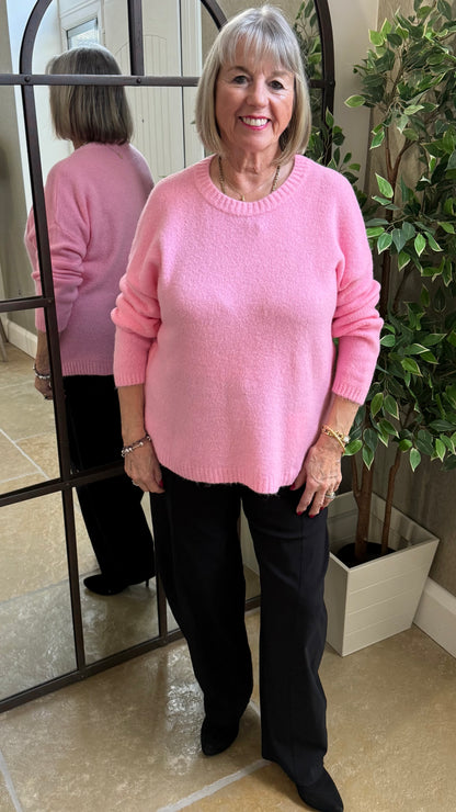 BRIGHT PINK LIGHTWEIGHT ROUND NECK KNIT