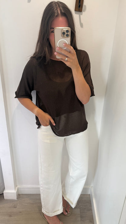 CHOCOLATE BROWN FINE KNIT TOP