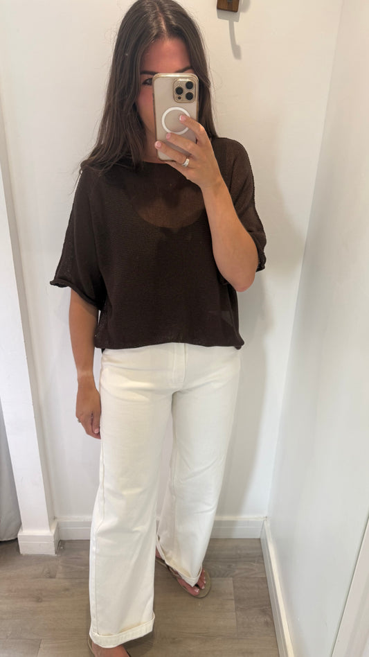 CHOCOLATE BROWN FINE KNIT TOP