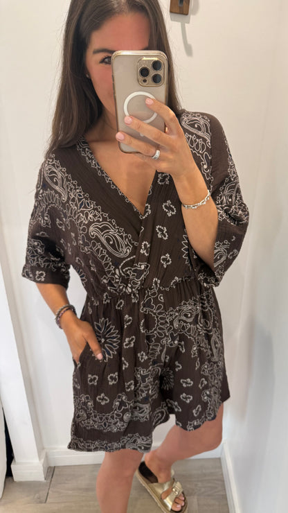 BROWN & WHITE PAISLEY PLAYSUIT