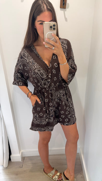 BROWN & WHITE PAISLEY PLAYSUIT