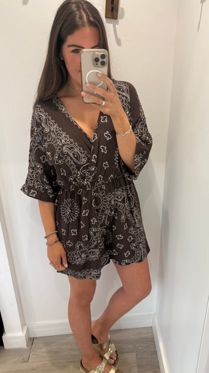 BROWN & WHITE PAISLEY PLAYSUIT