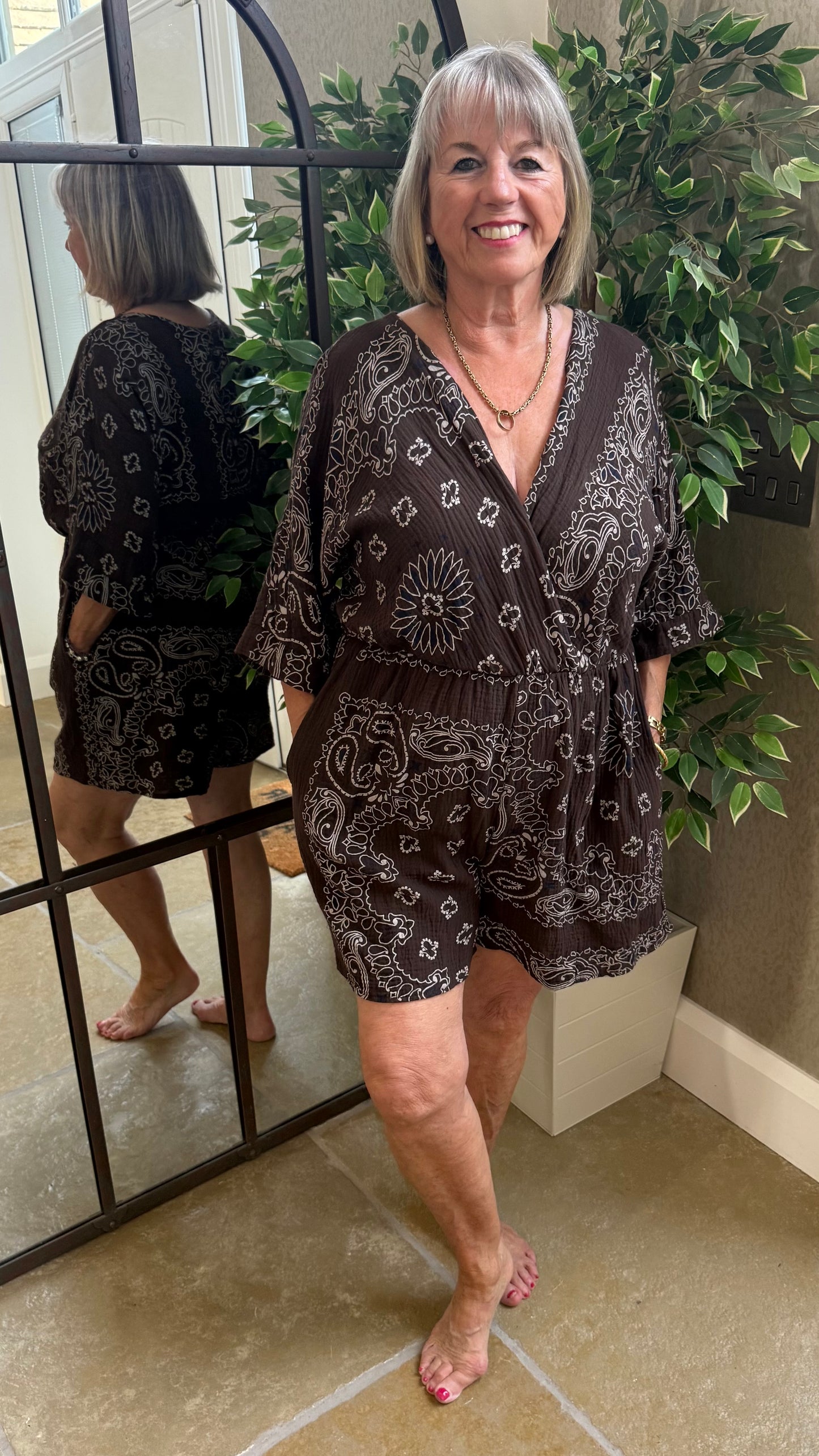 BROWN & WHITE PAISLEY PLAYSUIT