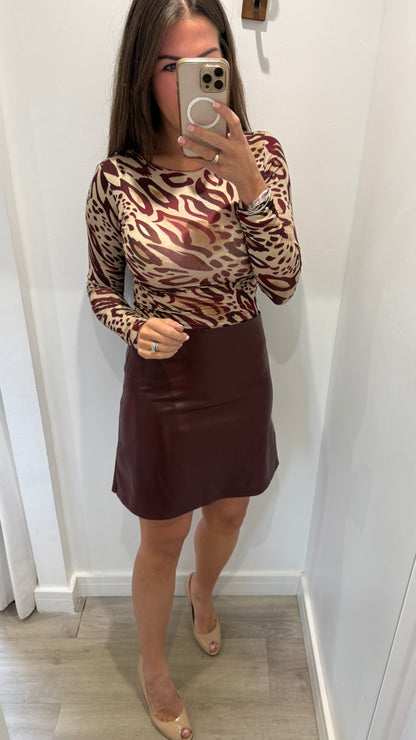 BURGUNDY PU MINI SKIRT