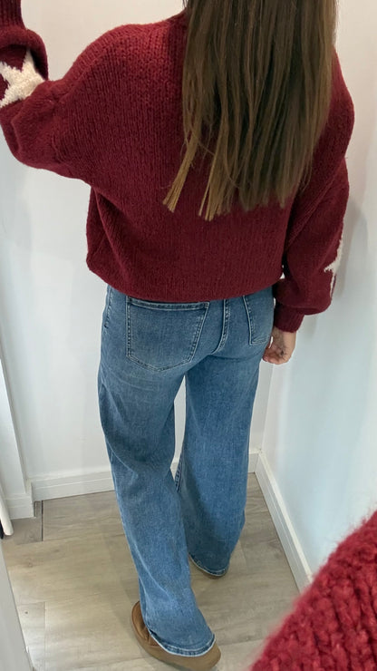 BURGUNDY STAR KNIT JUMPER