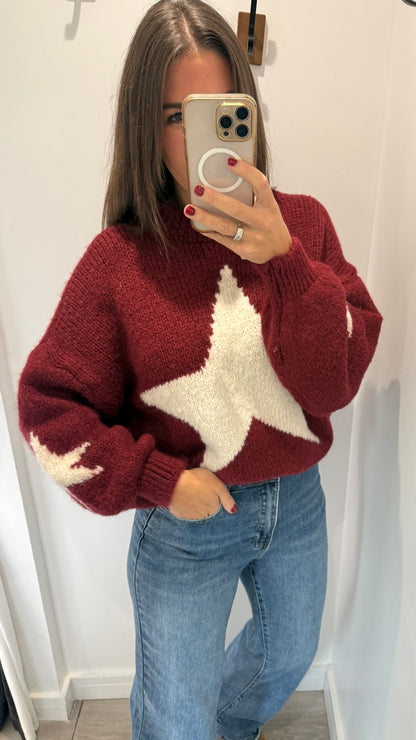 BURGUNDY STAR KNIT JUMPER
