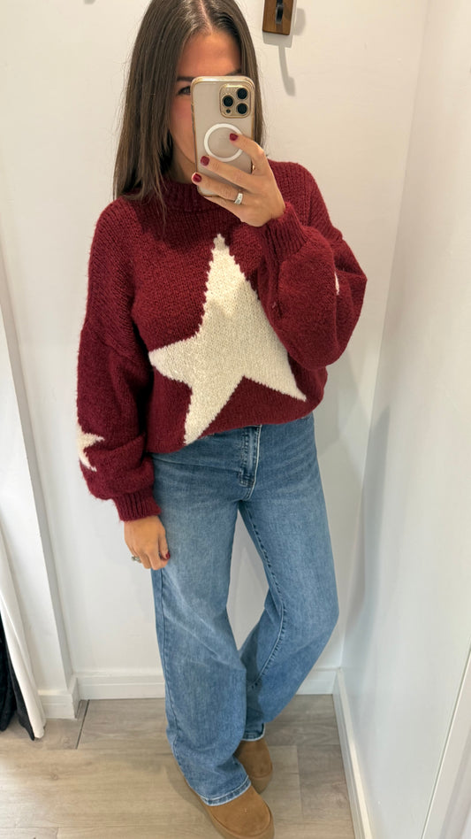 BURGUNDY STAR KNIT JUMPER
