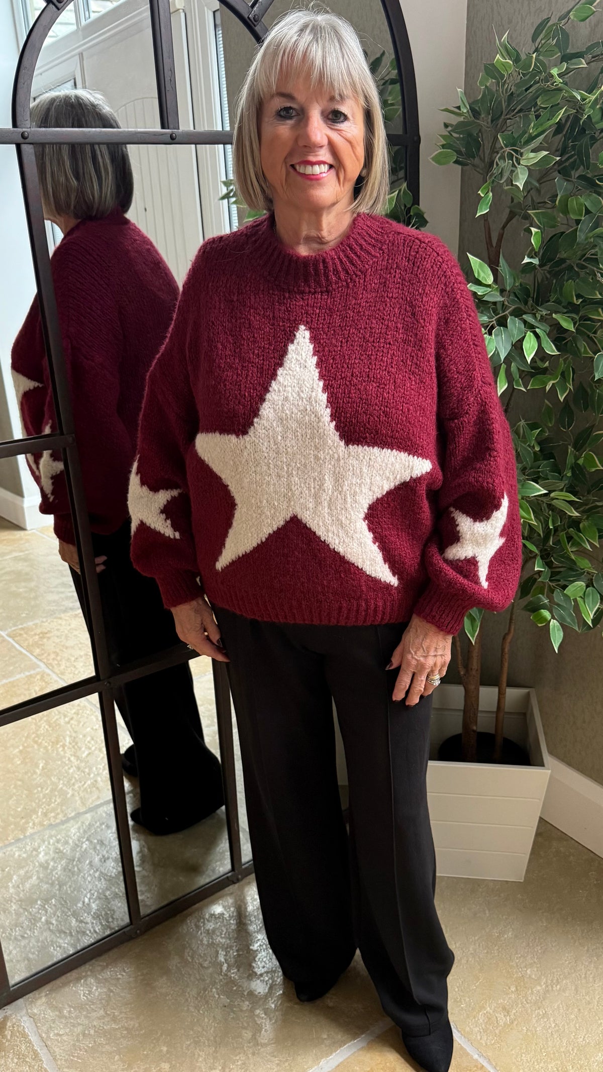 BURGUNDY STAR KNIT JUMPER