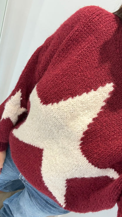 BURGUNDY STAR KNIT JUMPER