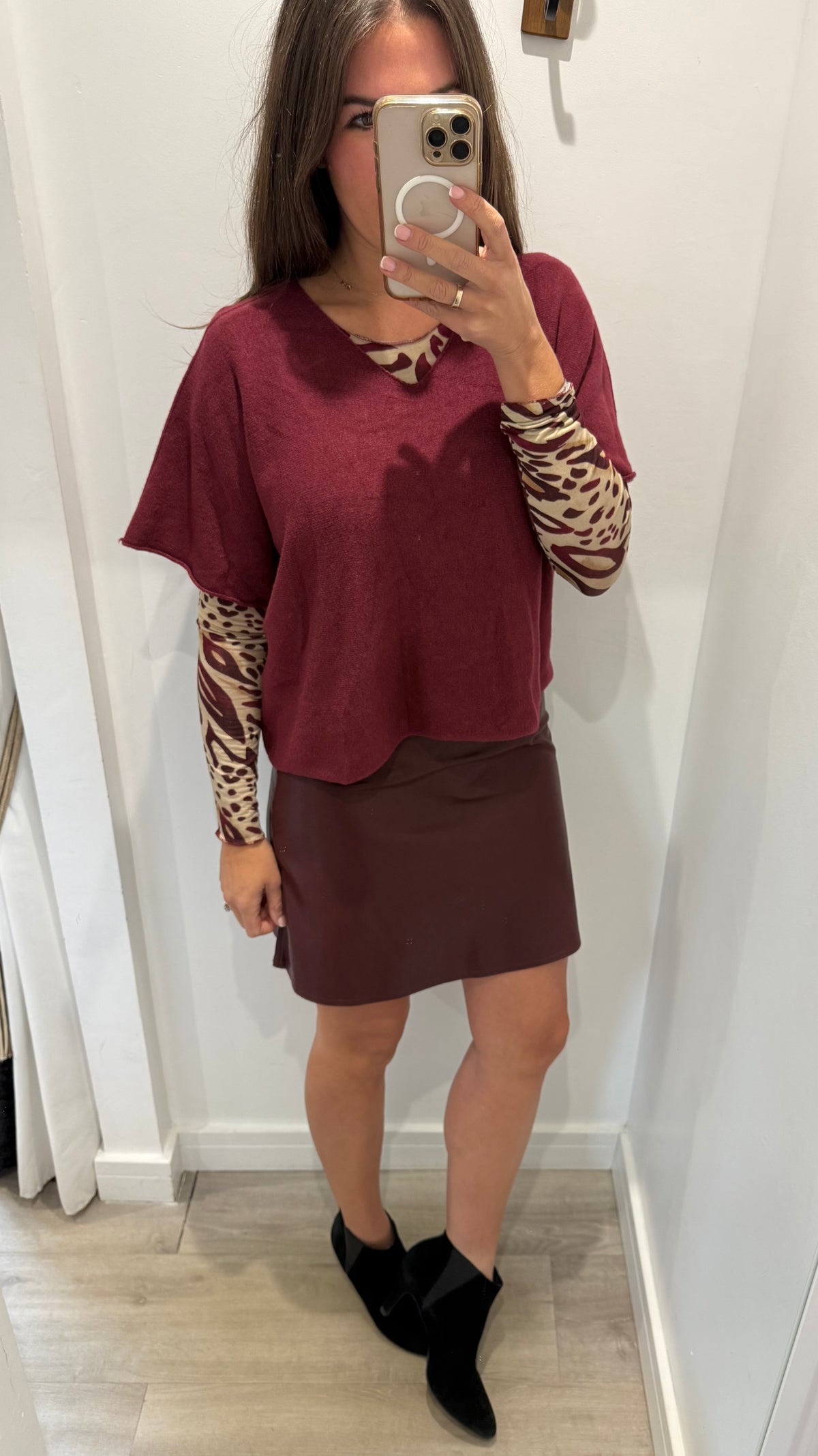 BURGUNDY PU MINI SKIRT