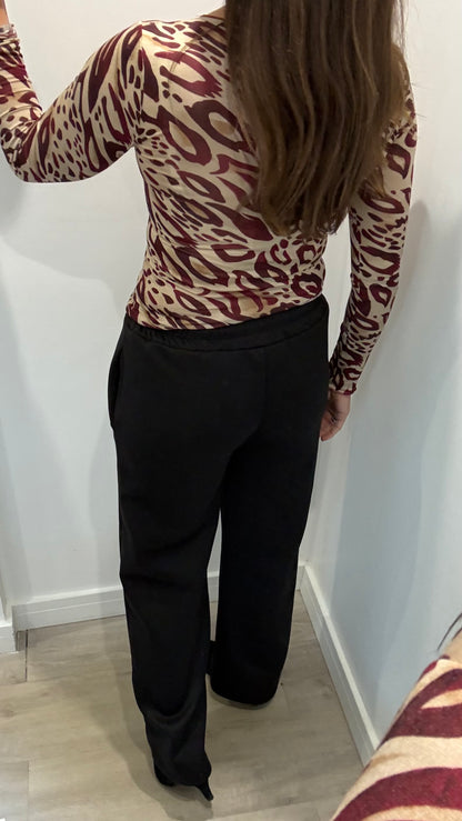 BURGUNDY & NUDE ANIMAL PRINT TOP