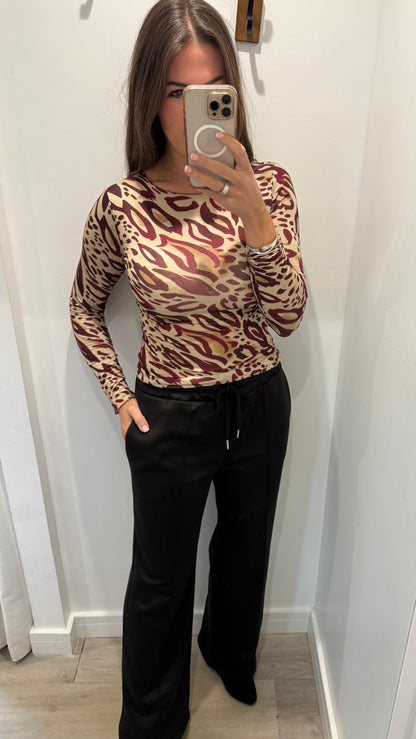 BURGUNDY & NUDE ANIMAL PRINT TOP