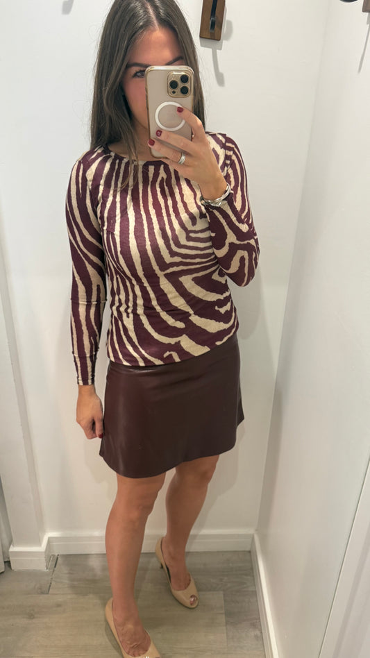 BURGUNDY & NUDE ANIMAL PRINT TOP