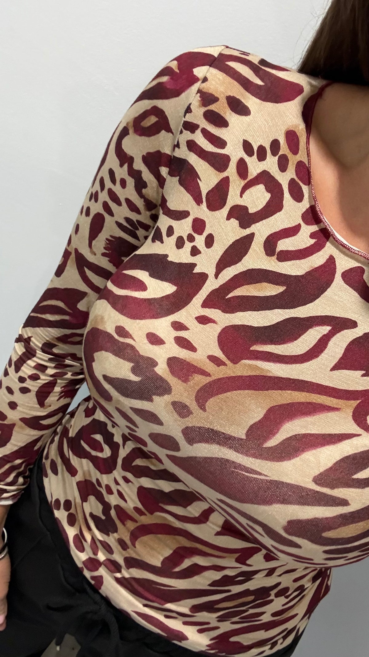 BURGUNDY & NUDE ANIMAL PRINT TOP