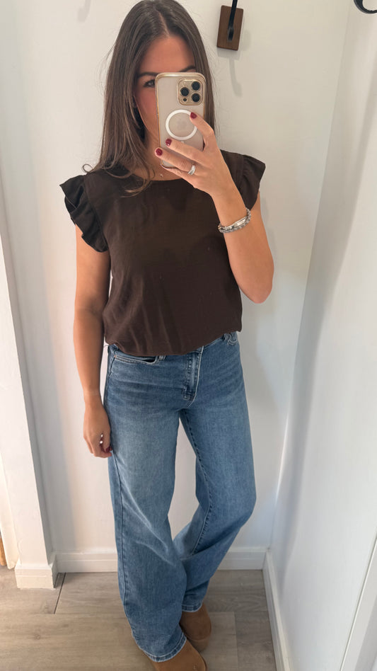 BUTTON BACK TOP - CHOCOLATE