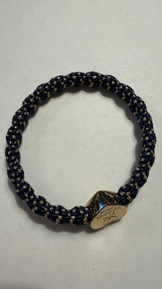 BYELOISE BLUEBERRY METALLIC THREAD BANGLE BAND WITH GOLD HEART CHARM