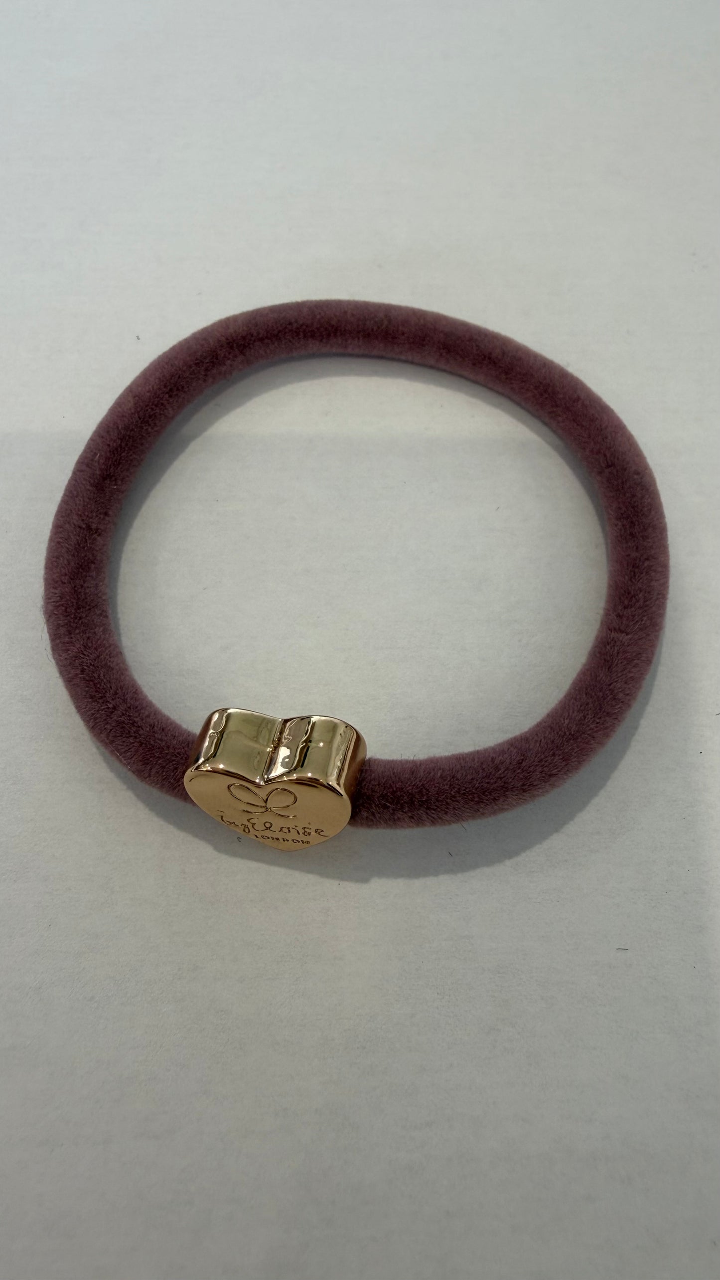 BYELOISE CHAMPAGNE PINK BANGLE BAND WITH GOLD HEART CHARM