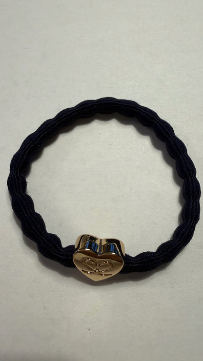 BYELOISE NAVY BANGLE BAND WITH GOLD HEART CHARM