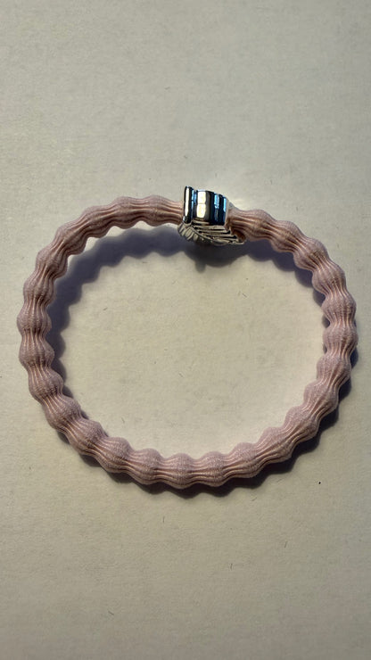 BYELOISE SOFT PINK BANGLE BAND WITH SILVER LEAF CHARM