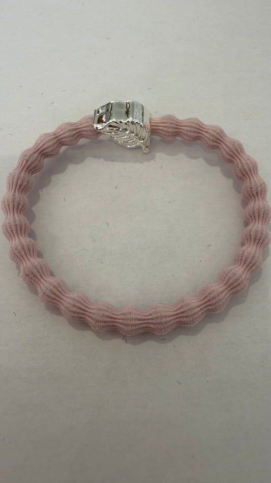 BYELOISE SOFT PINK BANGLE BAND WITH SILVER LEAF CHARM