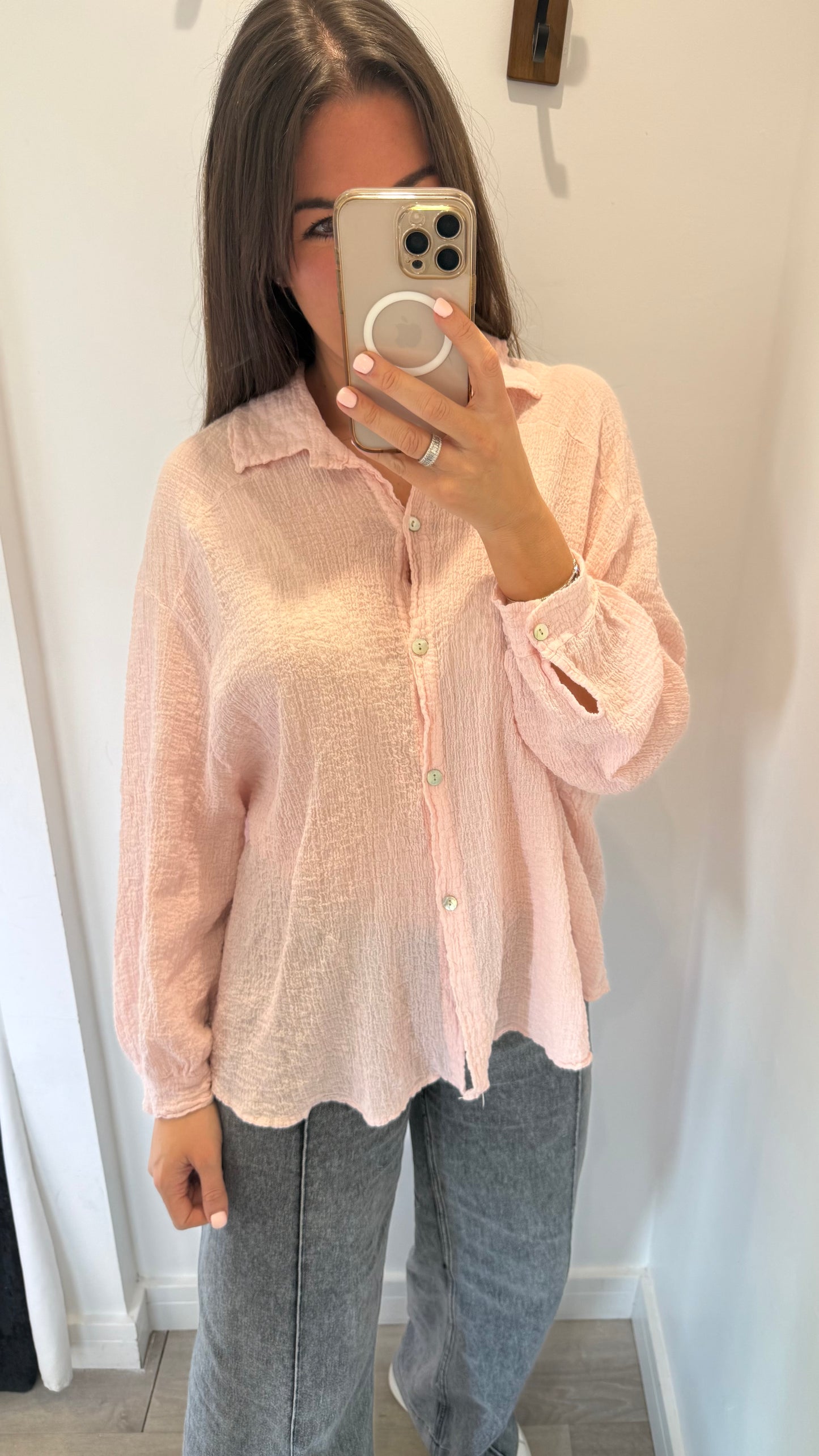 BABY PINK CHEESECLOTH BUTTON THROUGH SHIRT