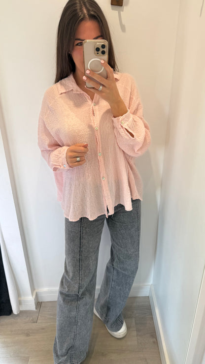 BABY PINK CHEESECLOTH BUTTON THROUGH SHIRT