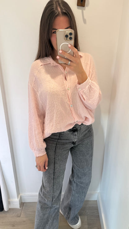 BABY PINK CHEESECLOTH BUTTON THROUGH SHIRT