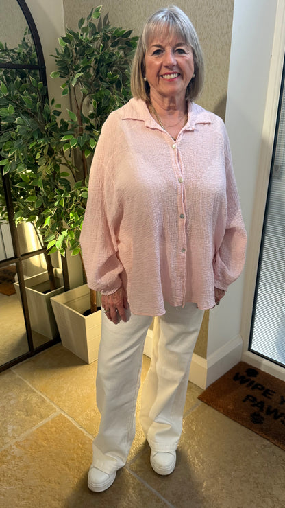BABY PINK CHEESECLOTH BUTTON THROUGH SHIRT