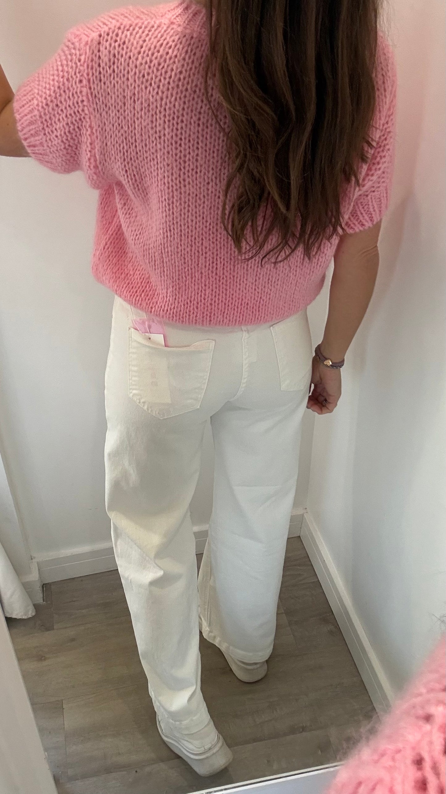 BABY PINK EASY KNIT SHORT-SLEEVE TOP