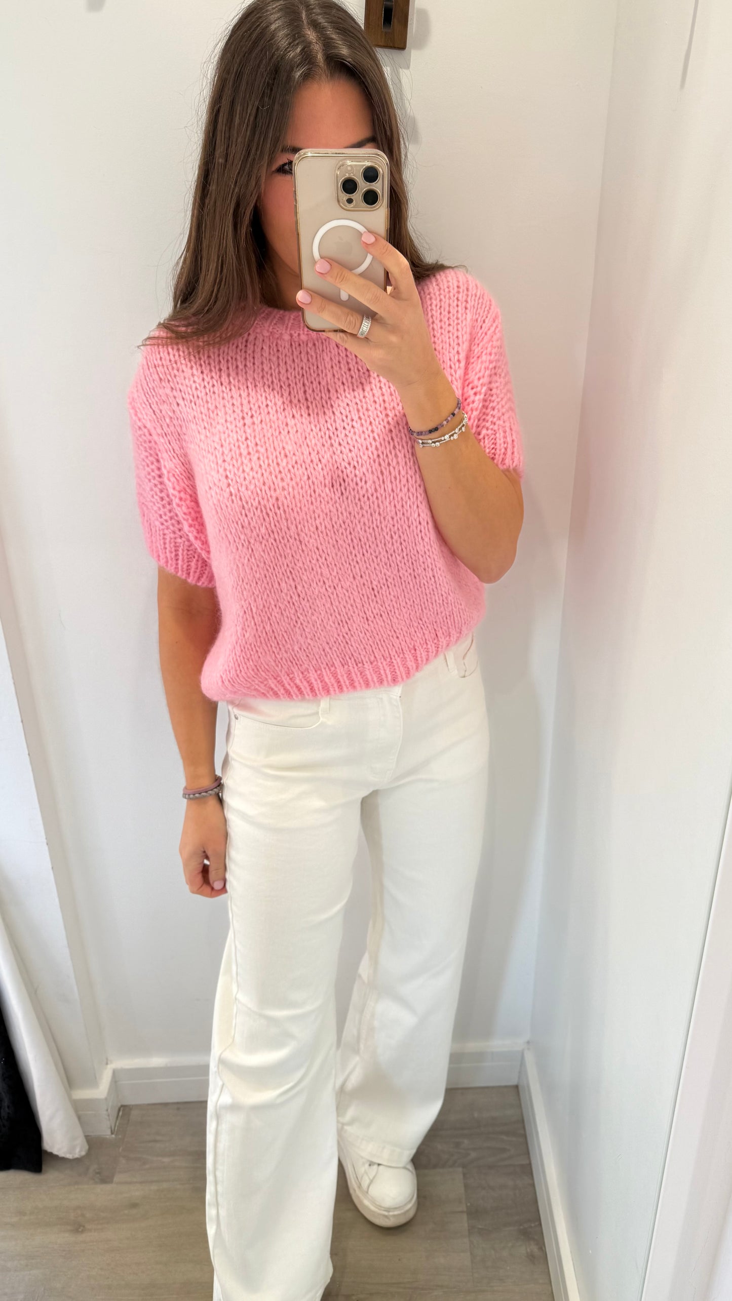 BABY PINK EASY KNIT SHORT-SLEEVE TOP