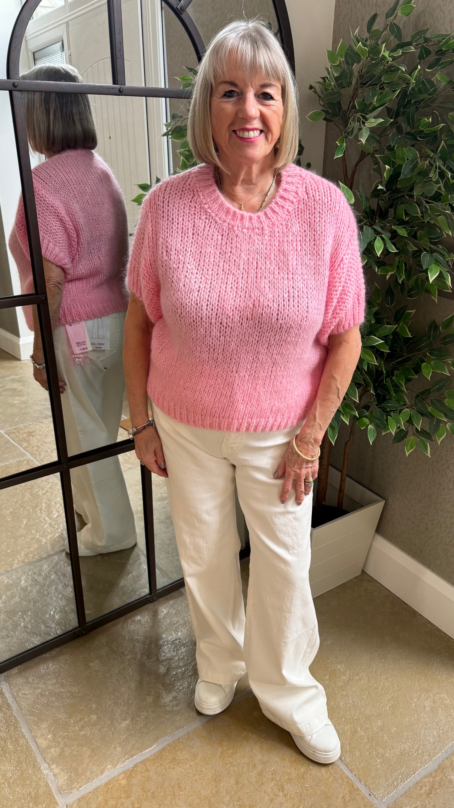 BABY PINK EASY KNIT SHORT-SLEEVE TOP