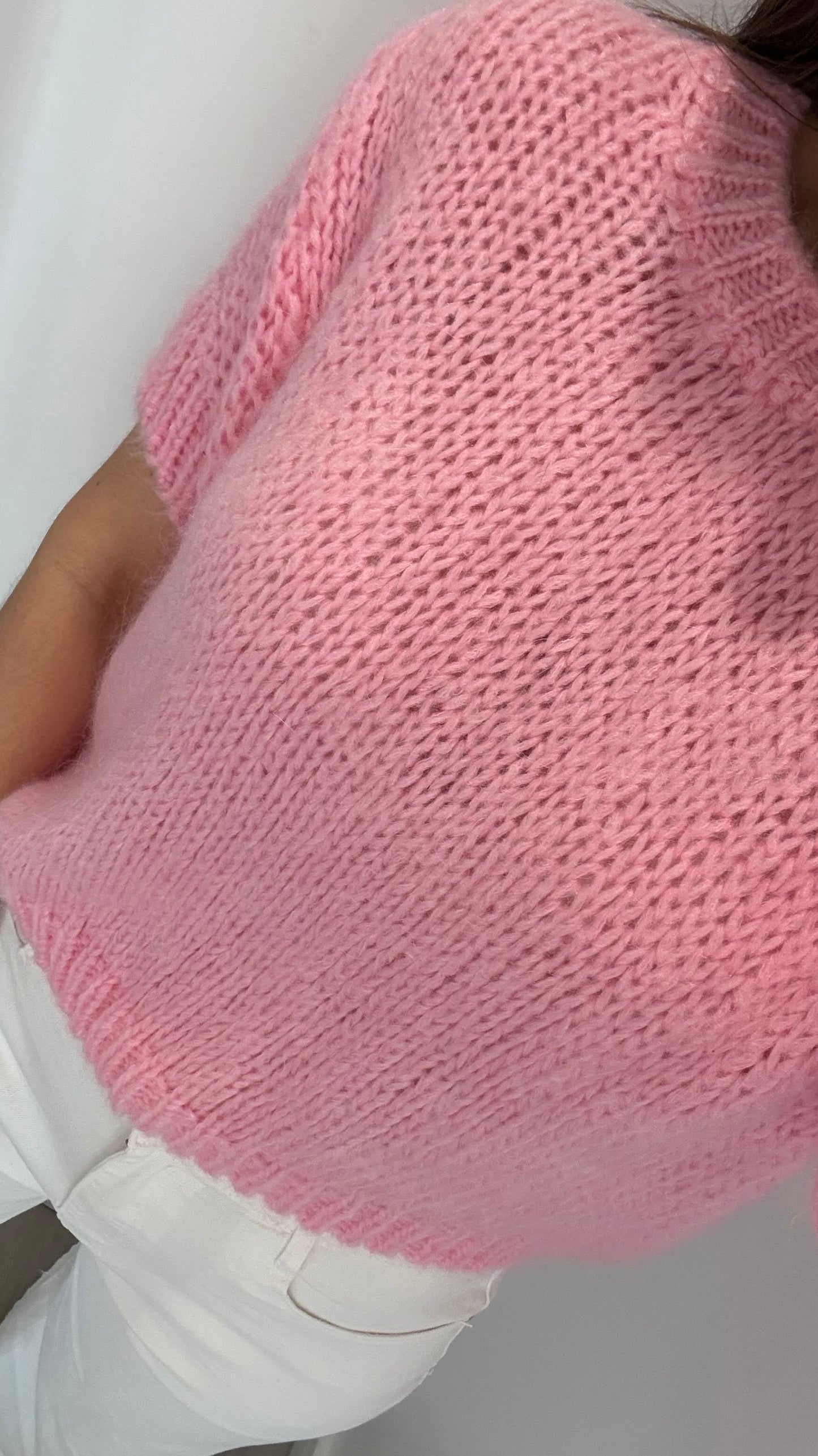 BABY PINK EASY KNIT SHORT-SLEEVE TOP