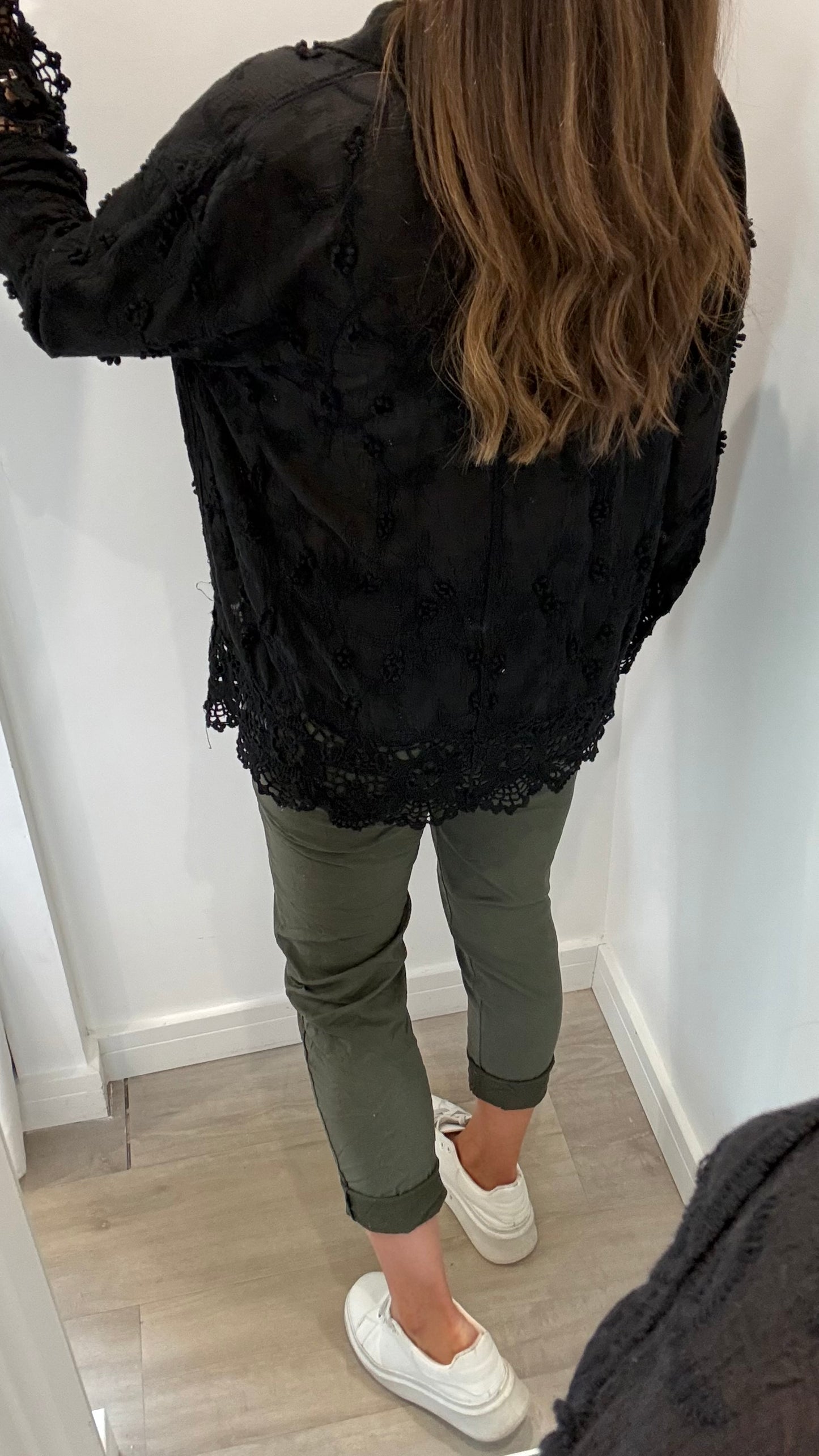 BLACK CROCHET DETAIL SHIRT