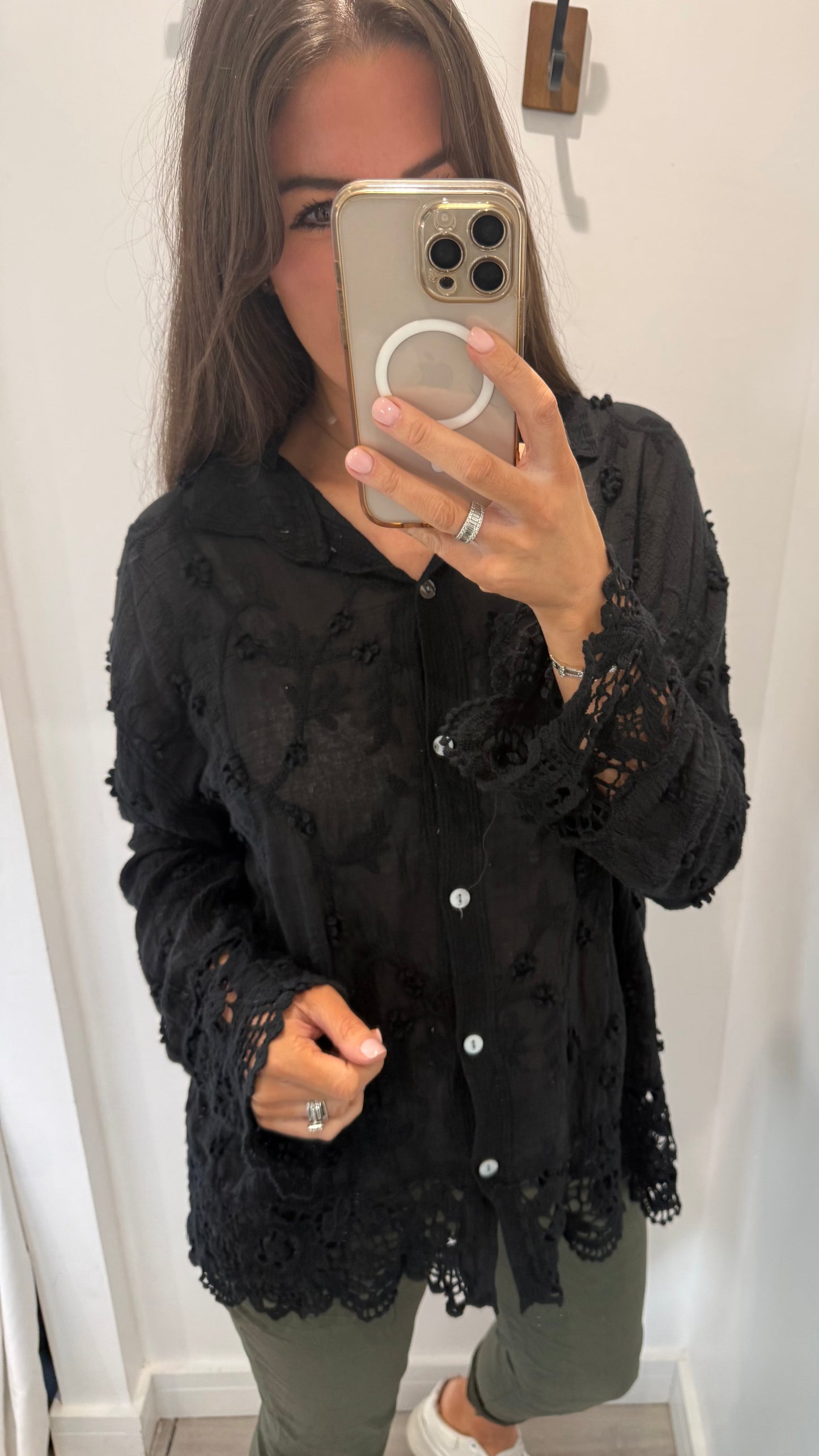 BLACK CROCHET DETAIL SHIRT