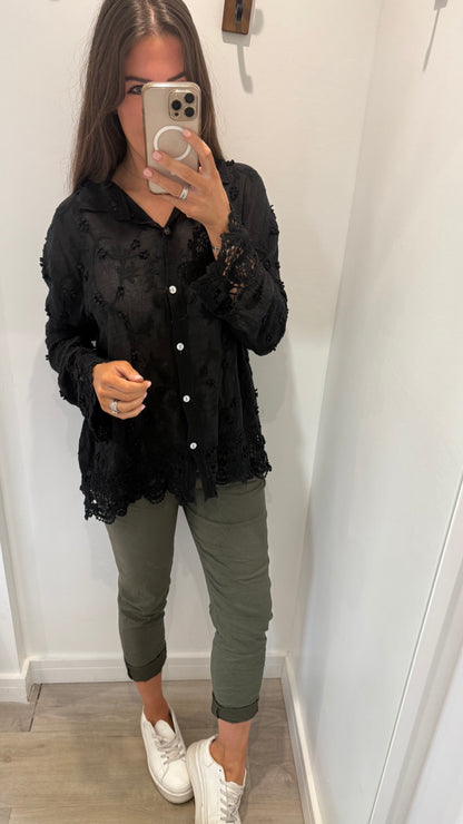 BLACK CROCHET DETAIL SHIRT