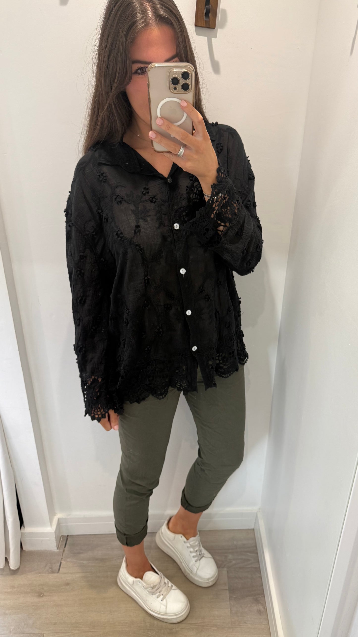 BLACK CROCHET DETAIL SHIRT