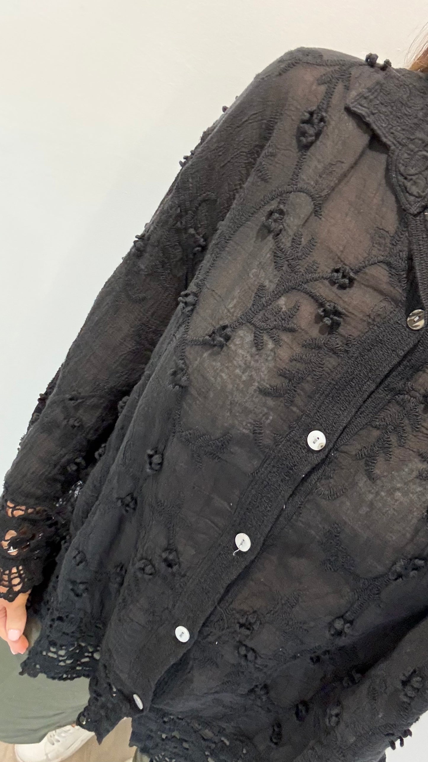 BLACK CROCHET DETAIL SHIRT
