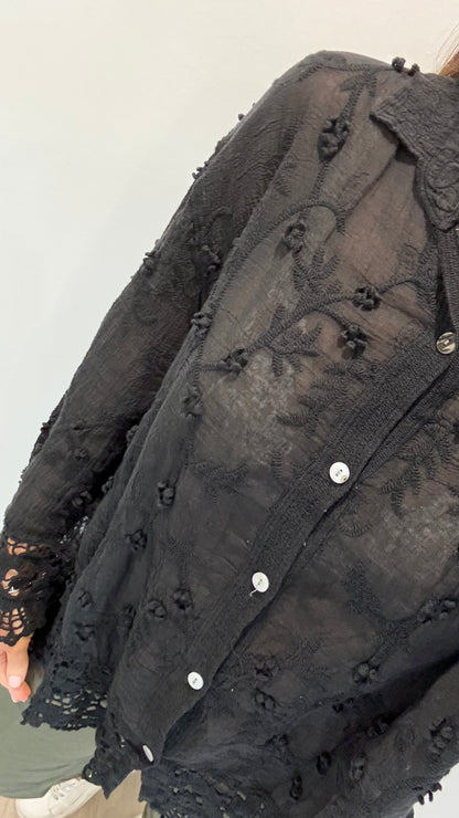 BLACK CROCHET DETAIL SHIRT