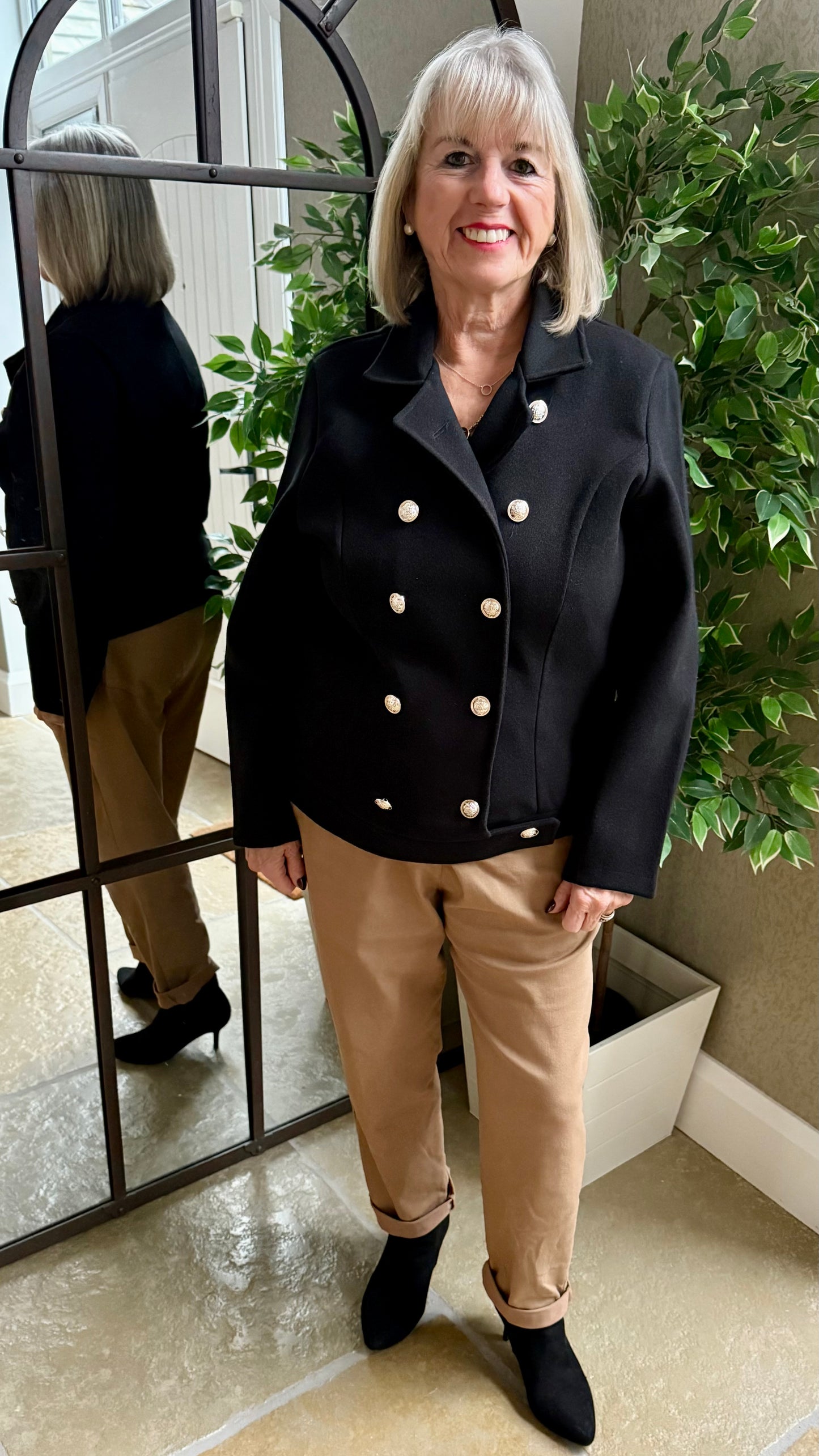 BLACK MILITARY STYLE JACKET WITH SILVER BUTTONS