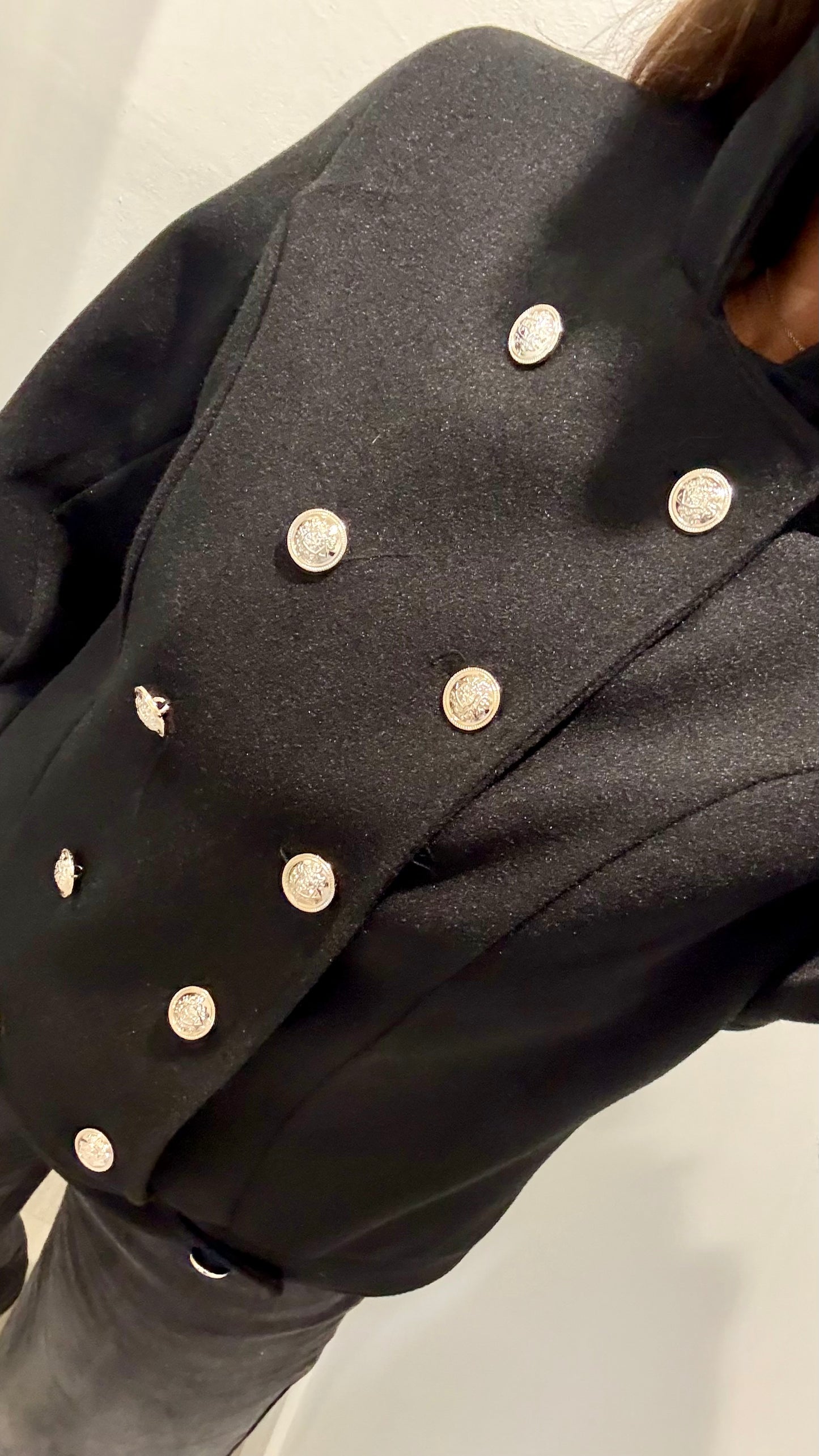 BLACK MILITARY STYLE JACKET WITH SILVER BUTTONS