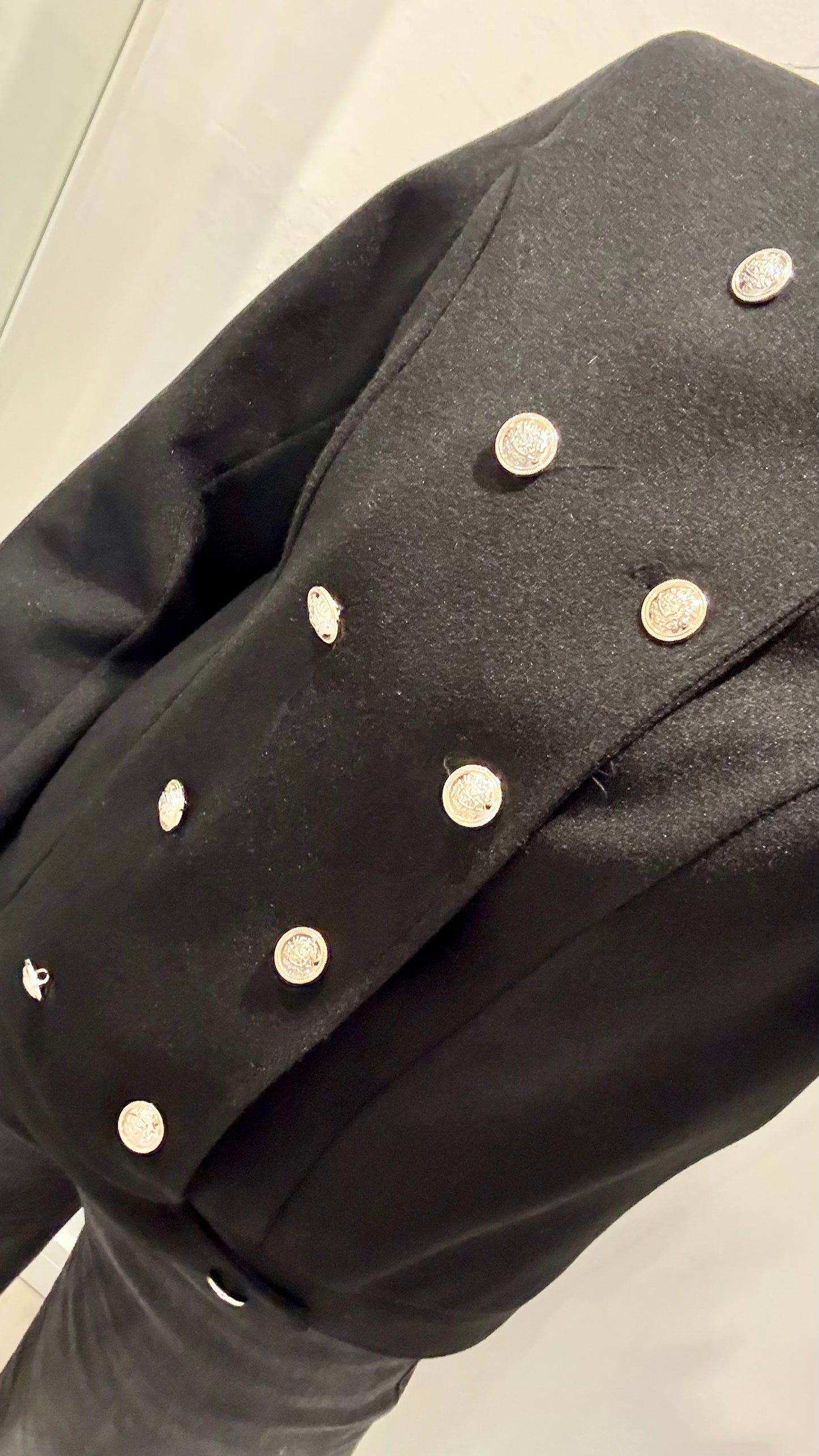 BLACK MILITARY STYLE JACKET WITH SILVER BUTTONS