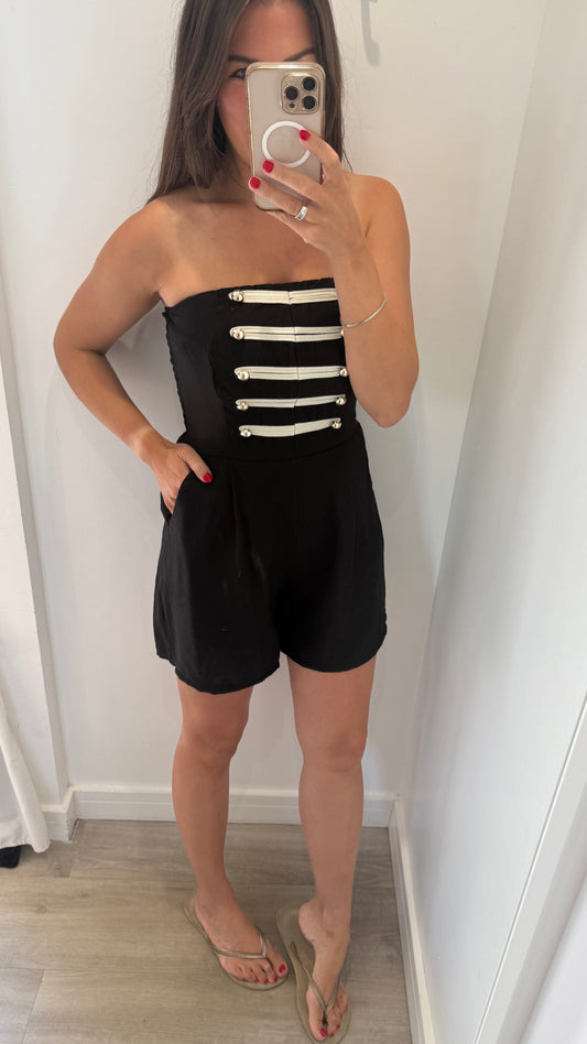 BLACK MILITARY DETAIL BANDEAU PLAYSUIT