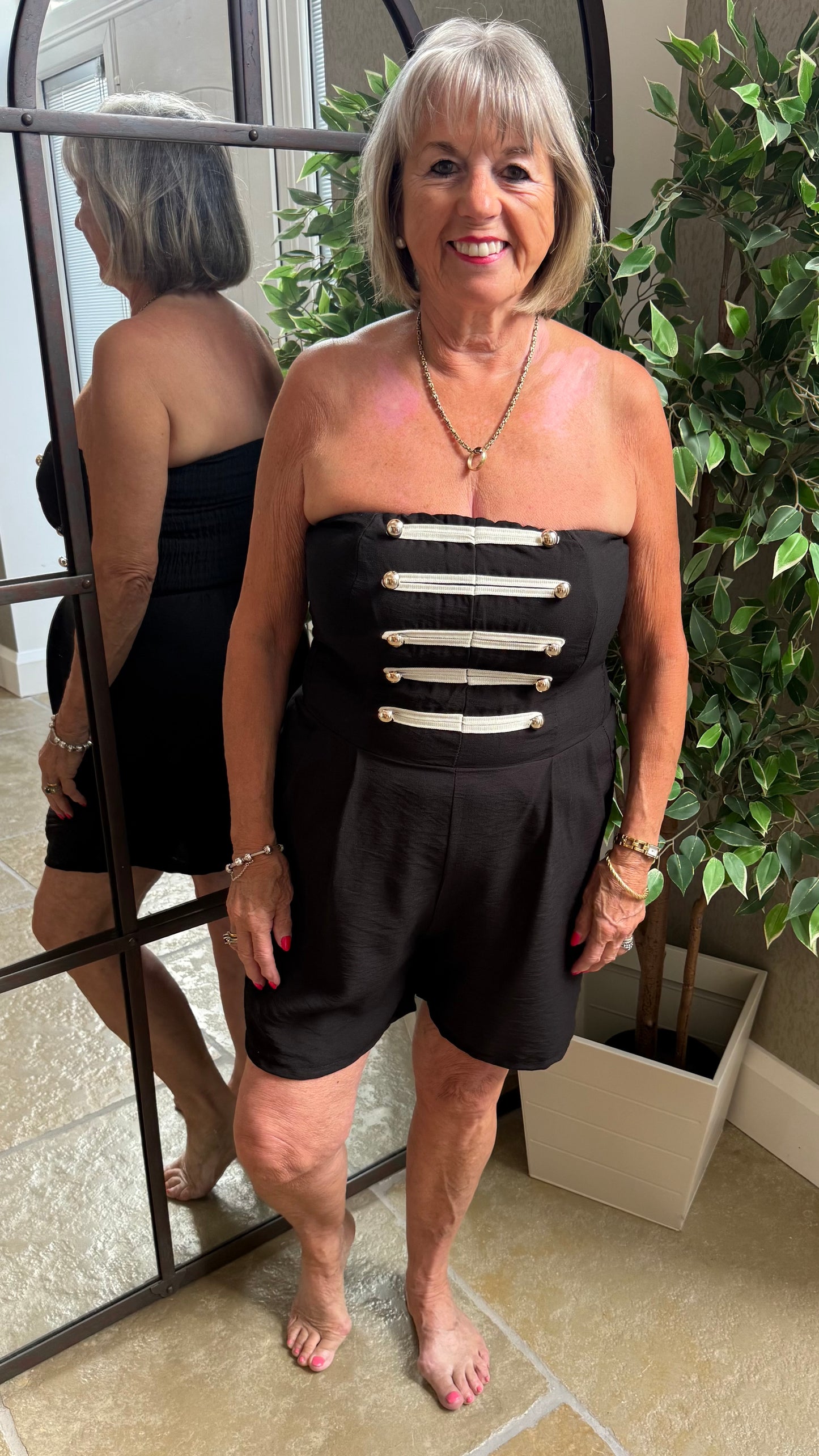 BLACK MILITARY DETAIL BANDEAU PLAYSUIT