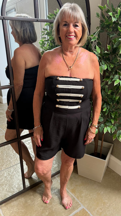 BLACK MILITARY DETAIL BANDEAU PLAYSUIT