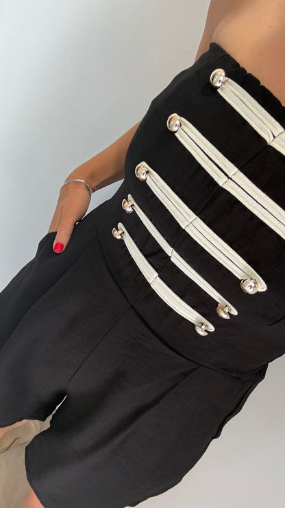 BLACK MILITARY DETAIL BANDEAU PLAYSUIT